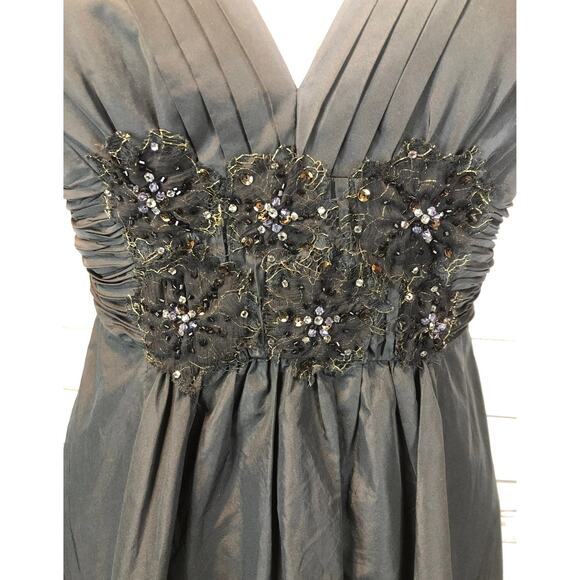 BCBG Maxazria ruched Sequence black cocktail deep V front open back dress size 4 - Picture 7 of 12
